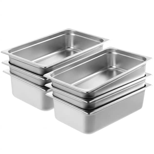 6-Pack Full-Size Steam Table Pans, 0.8mm Stainless Steel, Anti-Jam, 6 in Deep