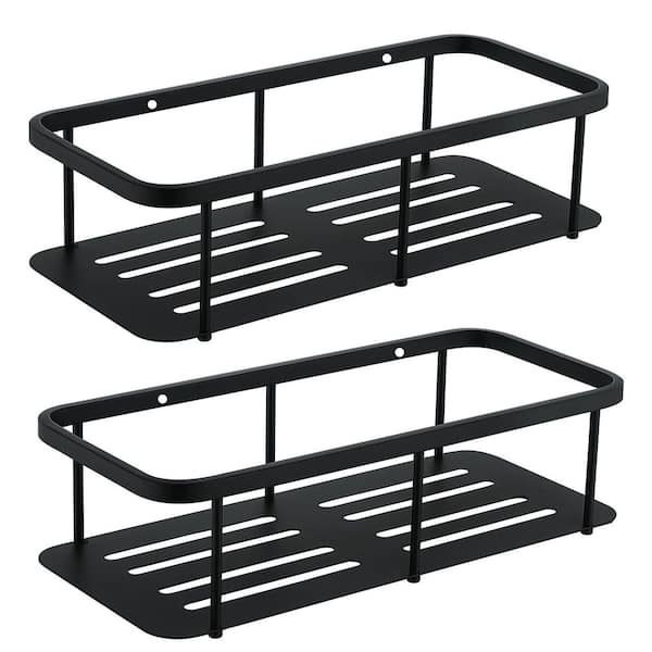 ruiling Wall Mounted Bathroom Organizer Basket Stainless Steel Shower Caddy Shelf Basket in Matte Black-2 Pack