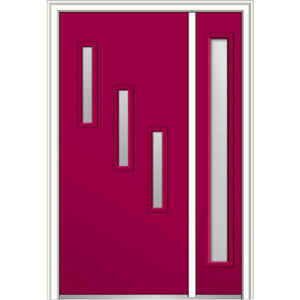 MMI Door 53 in. x 81.75 in. Davina Frosted Glass Right-Hand Inswing 3-Lite Modern Painted Steel Prehung Front Door with Sidelite