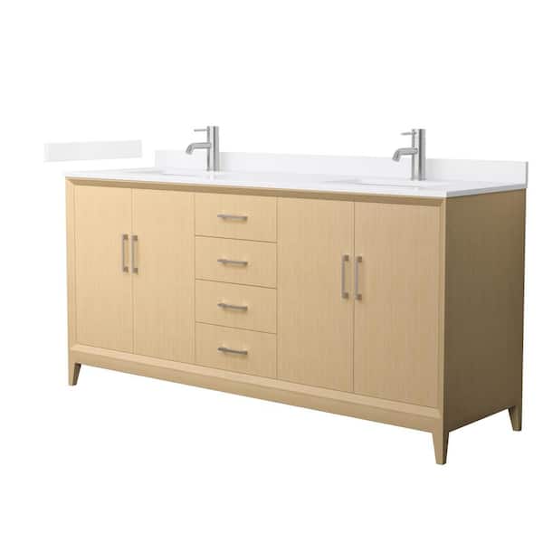 Janna 72 in. Double Freestanding White Oak Bath Vanity with White Quartz Top (Assembled)