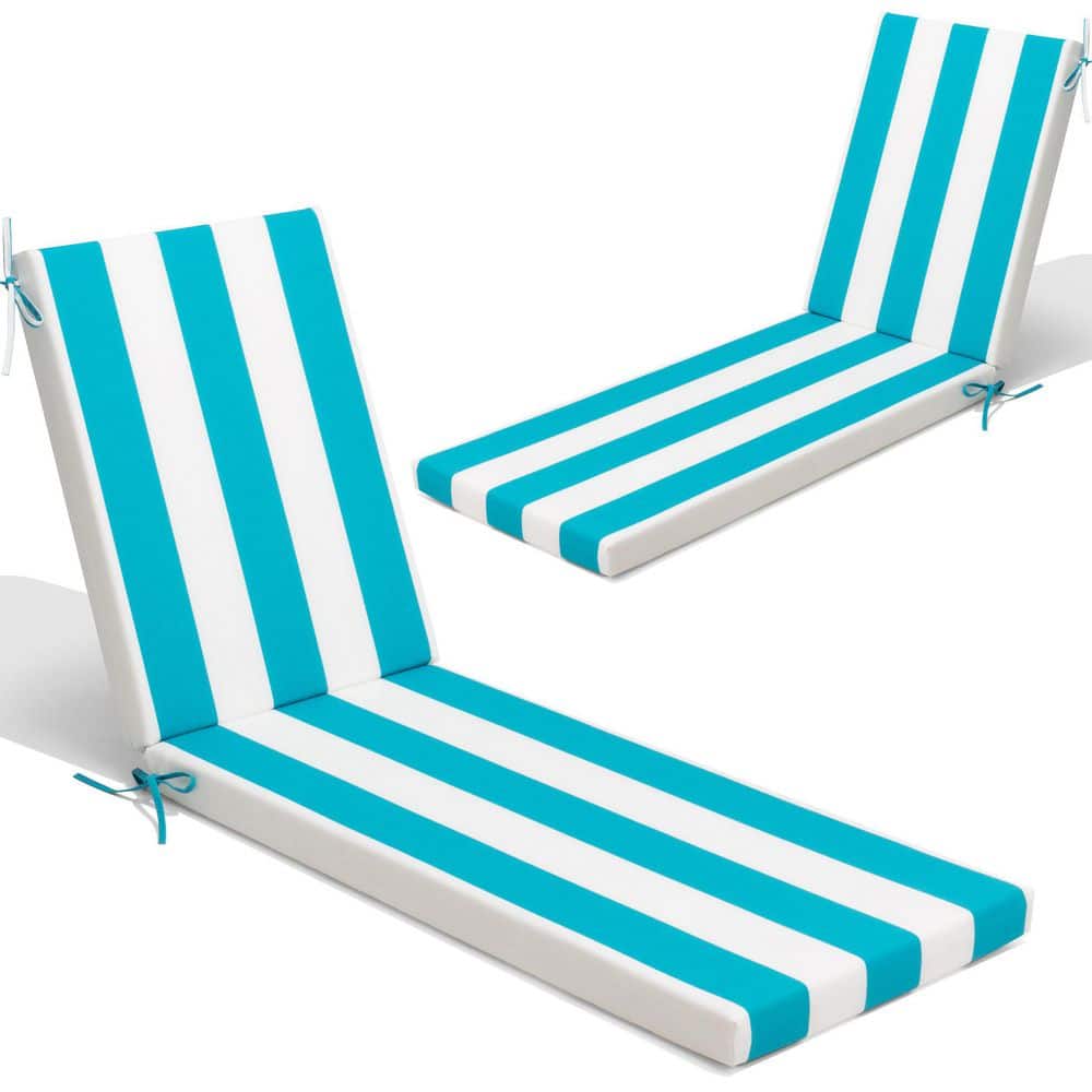 80 in. x 23 in. Outdoor Chaise lounge Polyester Cushion in Blue and White (