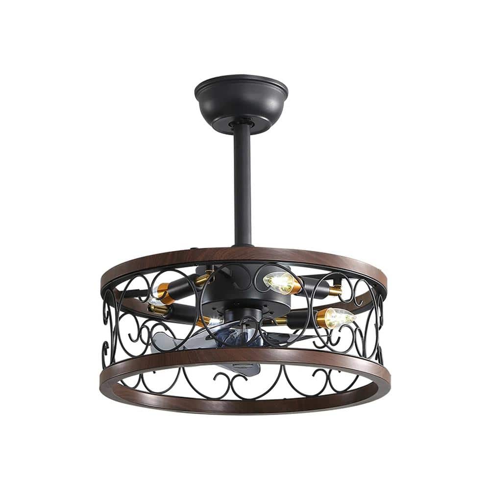 17.7 in. Retro Style Indoor Ceiling Fan with-Light Kit and Remote Control  Dark Wood Color F307VN-D The Home Depot