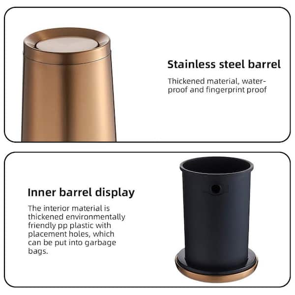 2.6 Gal. Rose gold Metal Trash Can with Flip Cover HP05LJKD - The
