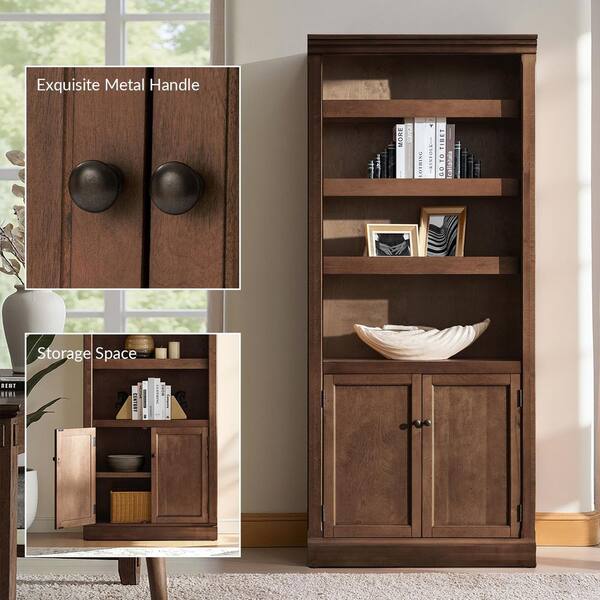 JAYDEN CREATION Hermi 78 in. Tall Walnut Wood 4-Shelf Standard