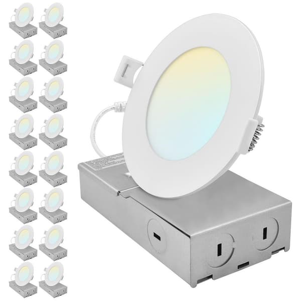 4 In. Integrated LED Canless Spotlight Recessed Light 5CCT Dimmable 650/800/1066LM CRI 90 8W/10W/13W IC Rated 16 Pack