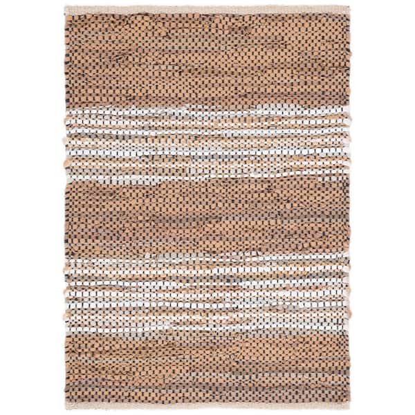 Vintage Leather 3 ft. x 5 ft. Light Brown/Ivory Distressed Striped Area Rug