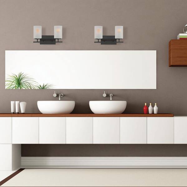 Designers Fountain - Carmine 14 in. 2-Light Matte Black Modern Vanity Light with Etched Glass Shades