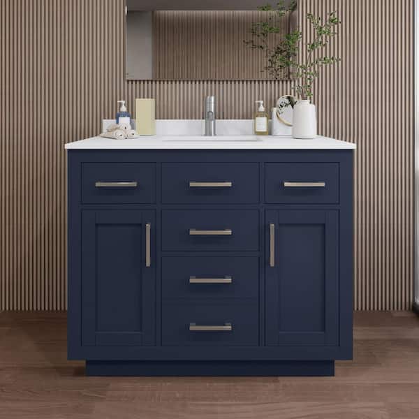 Wyndham Collection Beckett TK 42 in. W x 22 in. D x 35 in. H Single Bath Vanity in Dark Blue with White Cultured Marble Top