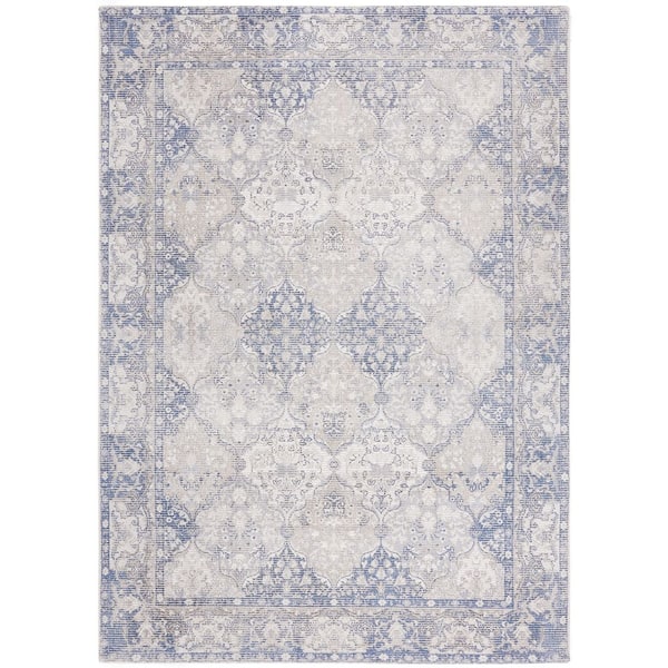 Restoration Vintage 5 ft. x 8 ft. Ivory/Blue Ornate Border Area Rug