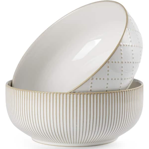 8 in. 60 fl. oz. White Multicolor Ceramic Serving Bowls Set of 2 Microwave Dishwasher Safe Decorative Embossed