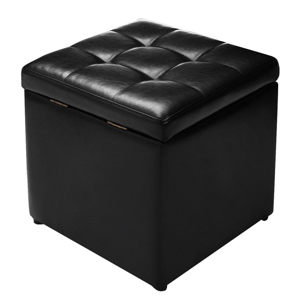 HONEY JOY 16 In. Black Cube Ottoman Storage Box Pouffe Seat Footstools ...