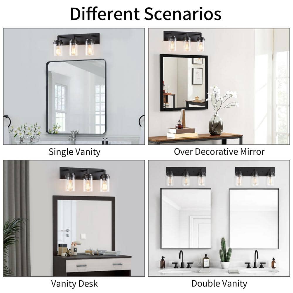 Black Cylinder 3-Light Dimmable Outdoor Vanity Light