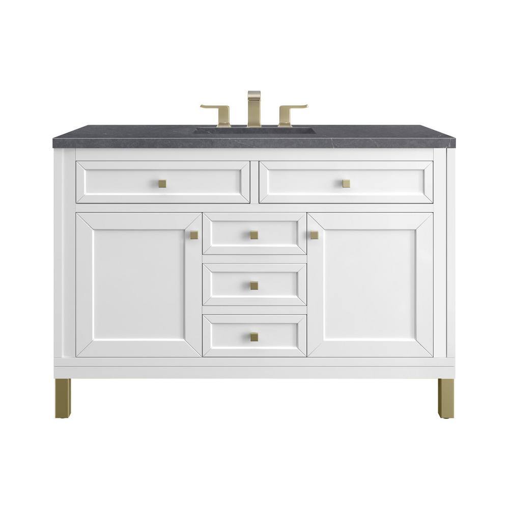 James Martin Vanities Chicago 48.0 in. W x 23.5 in. D x 34 in . H Bathroom Vanity in Glossy White with Charcoal Soapstone Quartz Top -  305-V48-GW-3CSP