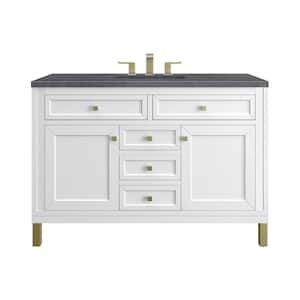 Chicago 48.0 in. W x 23.5 in. D x 34 in . H Bathroom Vanity in Glossy White with Charcoal Soapstone Quartz Top