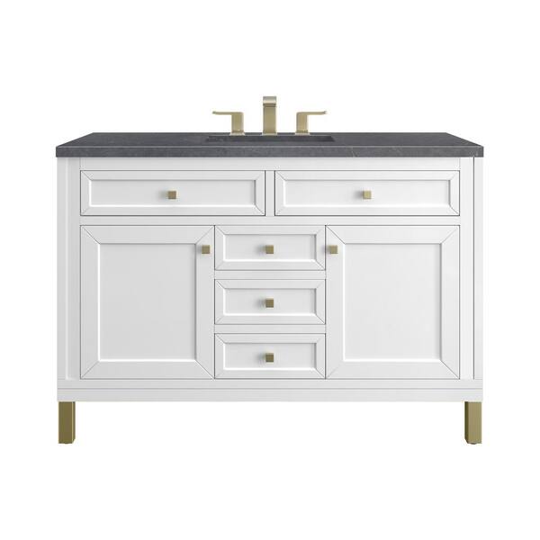 James Martin Vanities Chicago 48.0 in. W x 23.5 in. D x 34 in . H Bathroom Vanity in Glossy White with Charcoal Soapstone Quartz Top