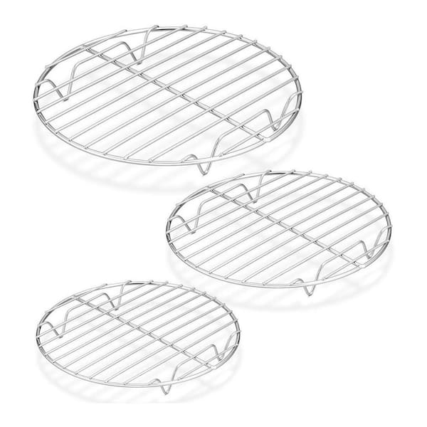 Round Stainless Steel Cooling Rack Set, Silver Finish, Oven and Dishwasher Safe, 3-Piece for Baking Roasting