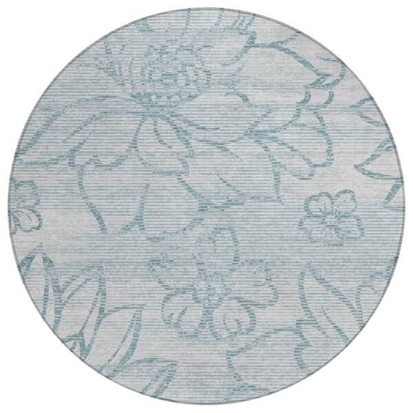 Chantille Machine Washable Indoor/Outdoor Abstract ACN2789 Silver 8 ft. x 8 ft. Round Rug