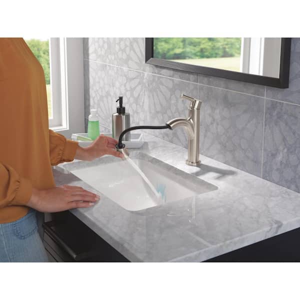 Nicoli Pull-Down Spout Single Handle Single Hole Bathroom Faucet Drain Kit Included in Stainless