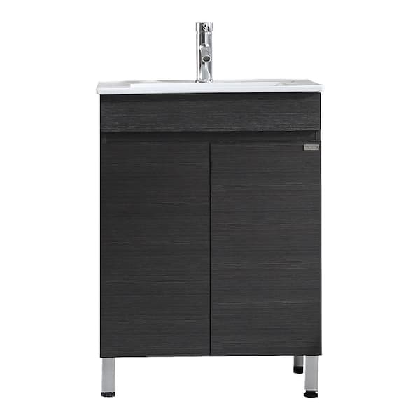 Tatahance 24 in. W x 18 in. D x 32 in. H Bathroom Vanity Side Cabinet in Black with White Ceramic Top and White Basin