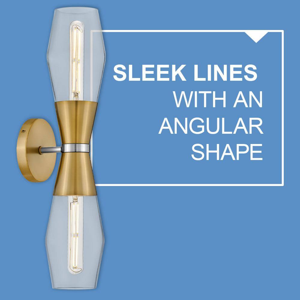 Livie Lacquered Brass and Clear Glass 2-Light Wall Sconce