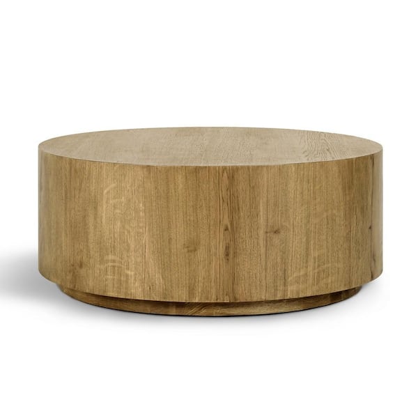 Benjara Cecil 42 in. Brown Round Wood Coffee Table with Plinth Base