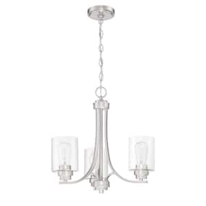 Bolden 3-Light Brushed Nickel Finish with Seeded Glass Transitional Chandelier for Kitchen/Dining/Foyer No Bulb Included