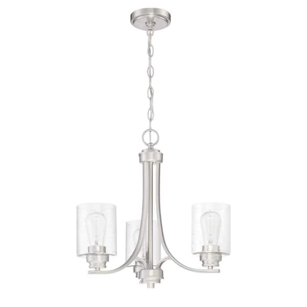 CRAFTMADE Bolden 3-Light Brushed Nickel Finish with Seeded Glass Transitional Chandelier for Kitchen/Dining/Foyer No Bulb Included