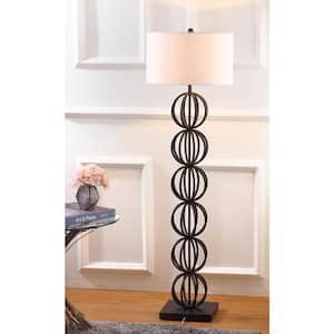 Suzie 59 in. Black Sphere Floor Lamp with Off-White Shade