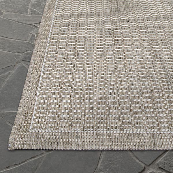 Recife Saddle Sticth 8 ft. Round Ivory-Taupe  Solid Indoor/Outdoor Area Rug