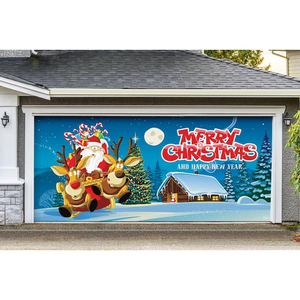 My Door Decor 7 Ft X 16 Ft Santa S Take Off Christmas Garage Door Decor Mural For Double Car Garage 285905xmas 008 The Home Depot