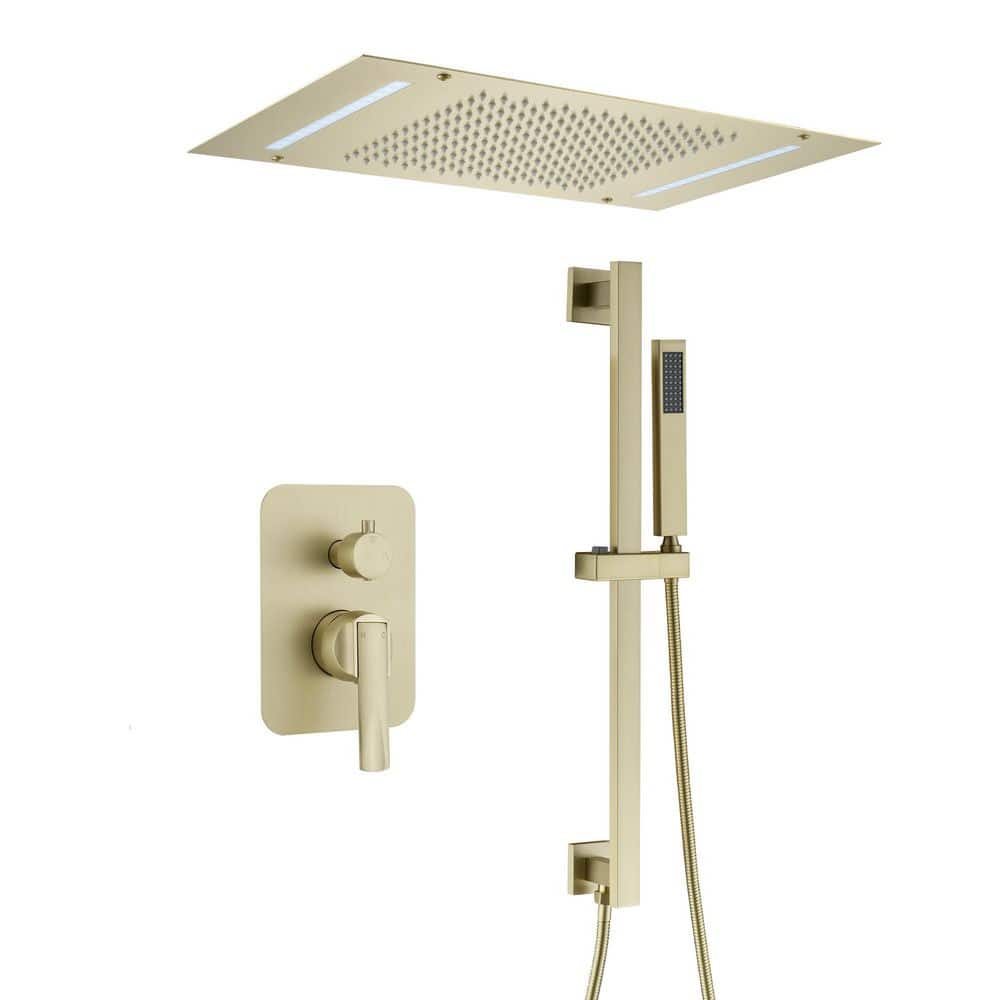 3-Spray Thermostatic Dual Shower Head Ceiling Mount Fixed and Handheld Shower Head 2.5 GPM/LED and BT in Brushed Gold price history on PriceWatchPro