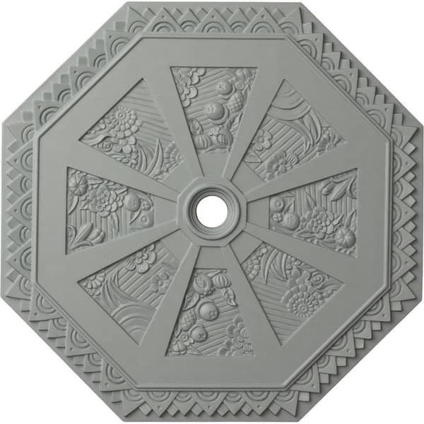 Ekena Millwork 29-1/8" x 2-1/4" ID x 1-1/8" Spring Octagonal Urethane Ceiling Medallion (Fits Canopies up to 3"), Primed White