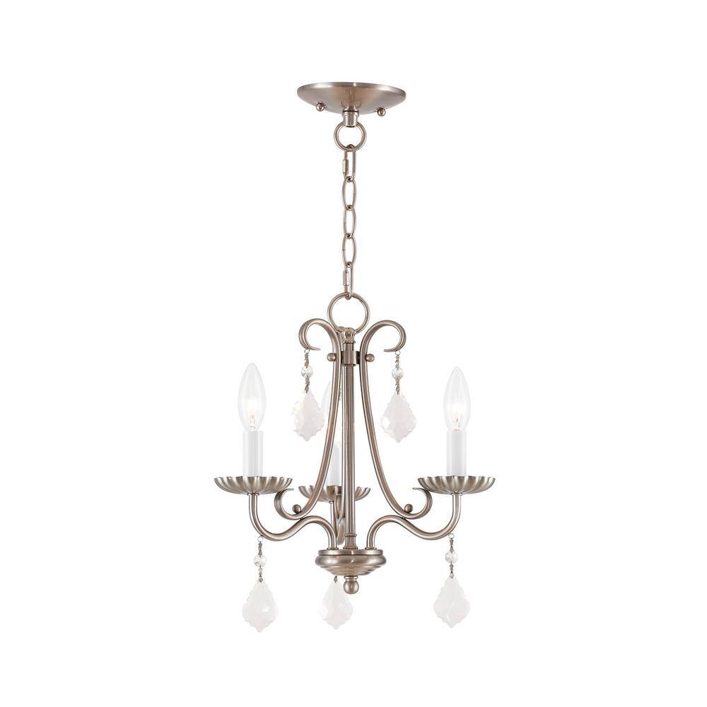Daphne Brushed Nickel 3-Light Mini Chandelier with Teardrop Crystals