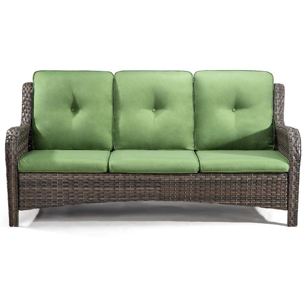 Gardenbee 3Seat Wicker Outdoor Patio Sofa Sectional Couch with Green