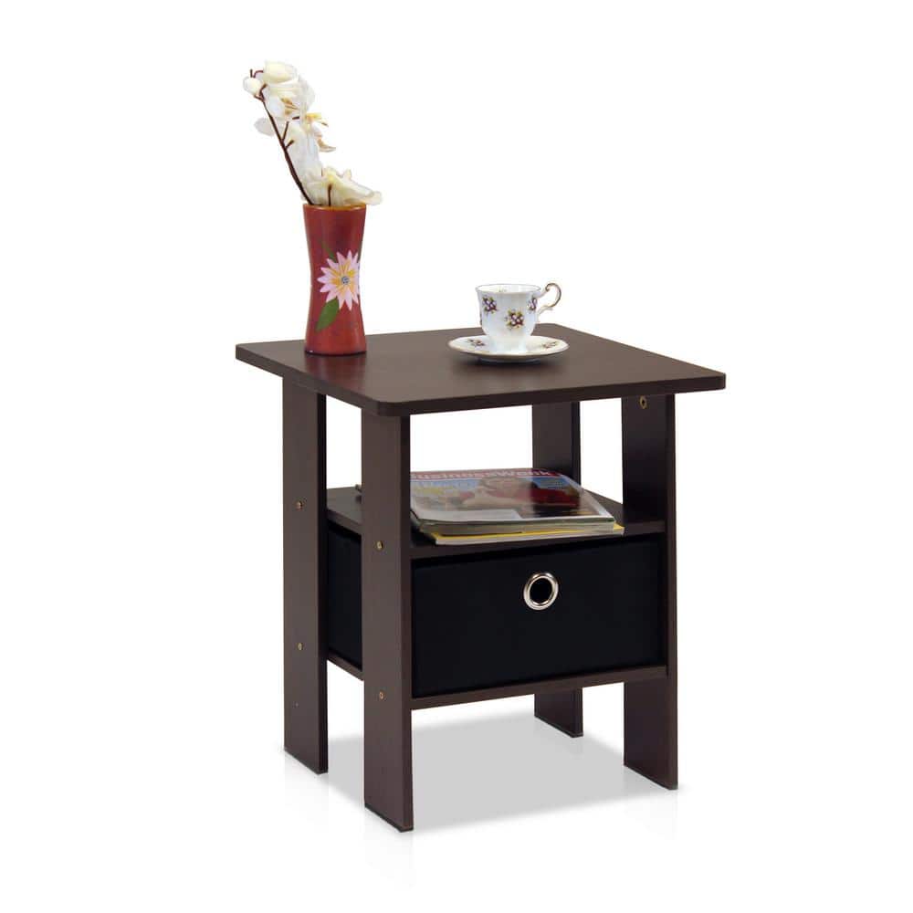 Square Wood End Table with Storage in Dark Brown