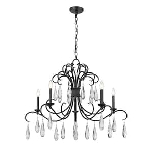 Amara 5-Light Matte Black Crystal Chandelier Light with No Bulbs Included