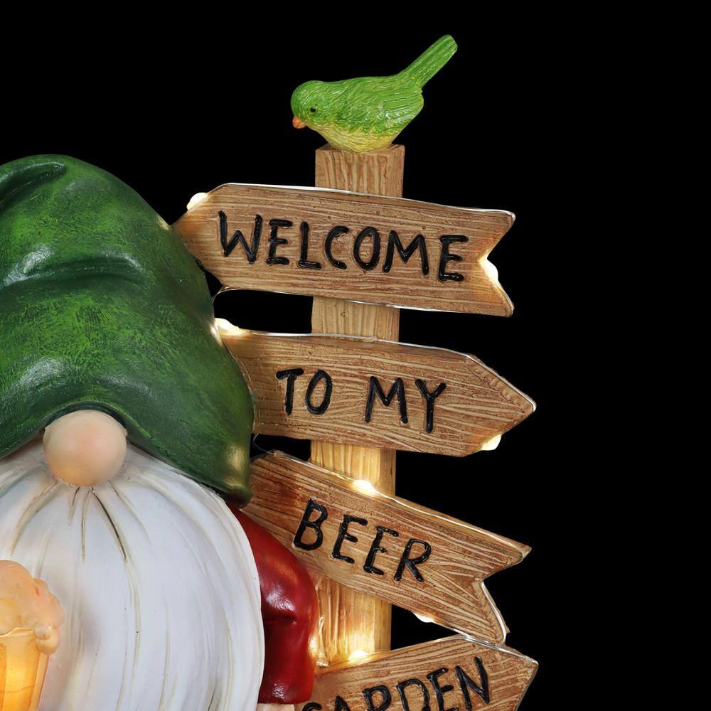 Solar Gnome with Welcome to My Beer Garden Sign