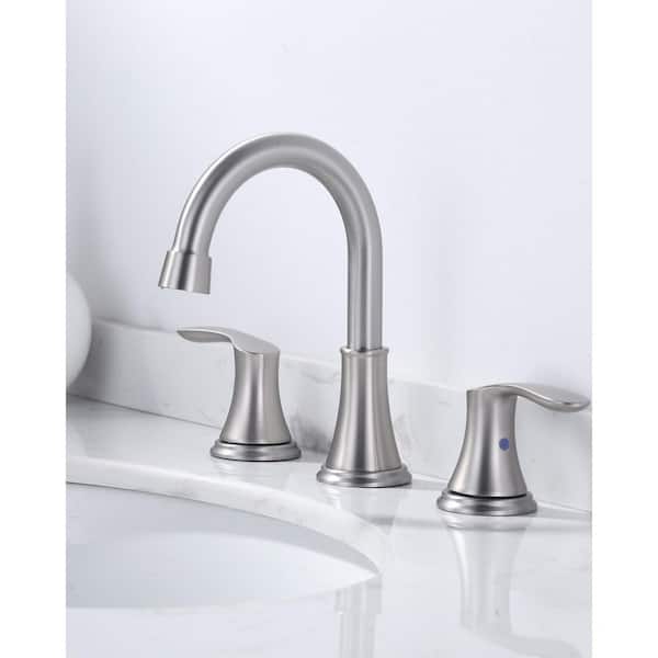 8 in. 2-Handle 3 Holes Widespread Bathroom Faucet with Metal Pop-Up Drain Assembly in Brushed Nickel