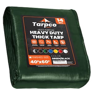 40 ft. x 60 ft. Green/Black 14 Mil Heavy Duty Polyethylene Tarp, Waterproof, UV Resistant, Rip and Tear Proof