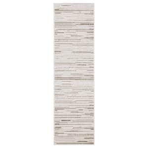 Tudor Ivory 2 ft. x 8 ft. Abstract Stripe Polypropylene Mixed Pile Indoor Runner Area Rug