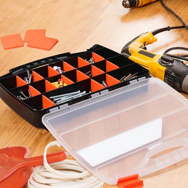 3 Pack Double Sided Tool Box Hardware Storage Organizer Small Parts Case  Portable Plastic Tackle Container with 34 Removable Dividers for Organizing  Screws Nuts Nails Bolts (Orange) 