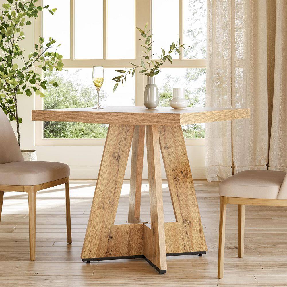 Roesler Farmhouse Brown Engineered Wood 31.5 in. Pedestal Square Dining Table Seats 4