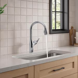 Safia 1-Handle Pull Down Sprayer Kitchen Faucet with Integrated Soap Dispenser in Polished Chrome