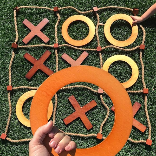 SWOOC Giant Wooden Tic Tac Toe Game (All Weather) 3 ft. x 3 ft. Big Wood X and O Pieces with Rope Game Board