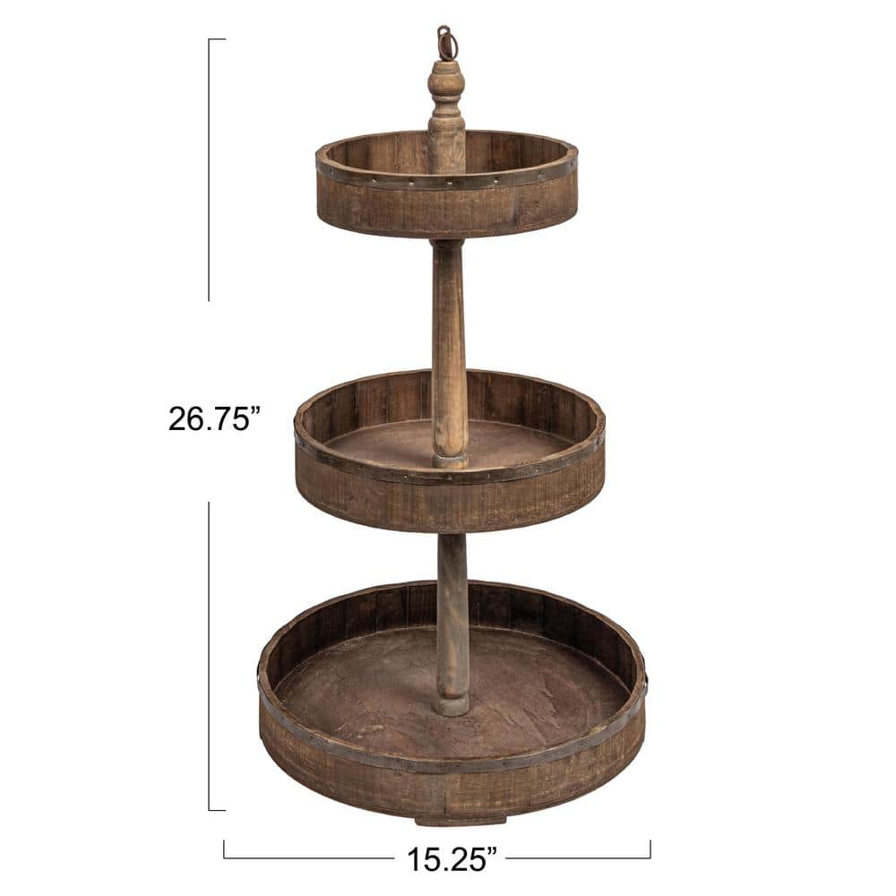 Grace 3-Tier Round Mango Wood & Tin Decorative Tray in Silver