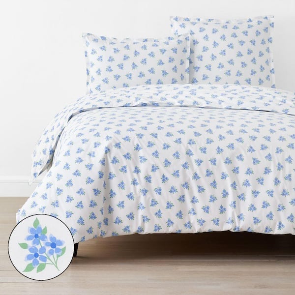 Company Cotton Sunshine & Blooms Blue Multi Floral Full Cotton Percale Duvet Cover