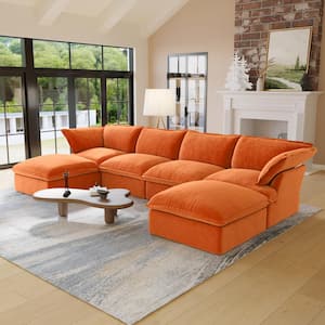 162.98 in. 6-Piece Flared Arm Modular Velvet Modern Sectional Sofa Ottoman in Orange-6 Set