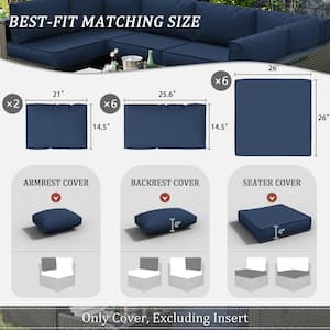 14-Piece Patio Cushion Covers Replacement with Zipper for Sectional Sofa Set, Slipcovers for Outdoor Cushions Navy Blue