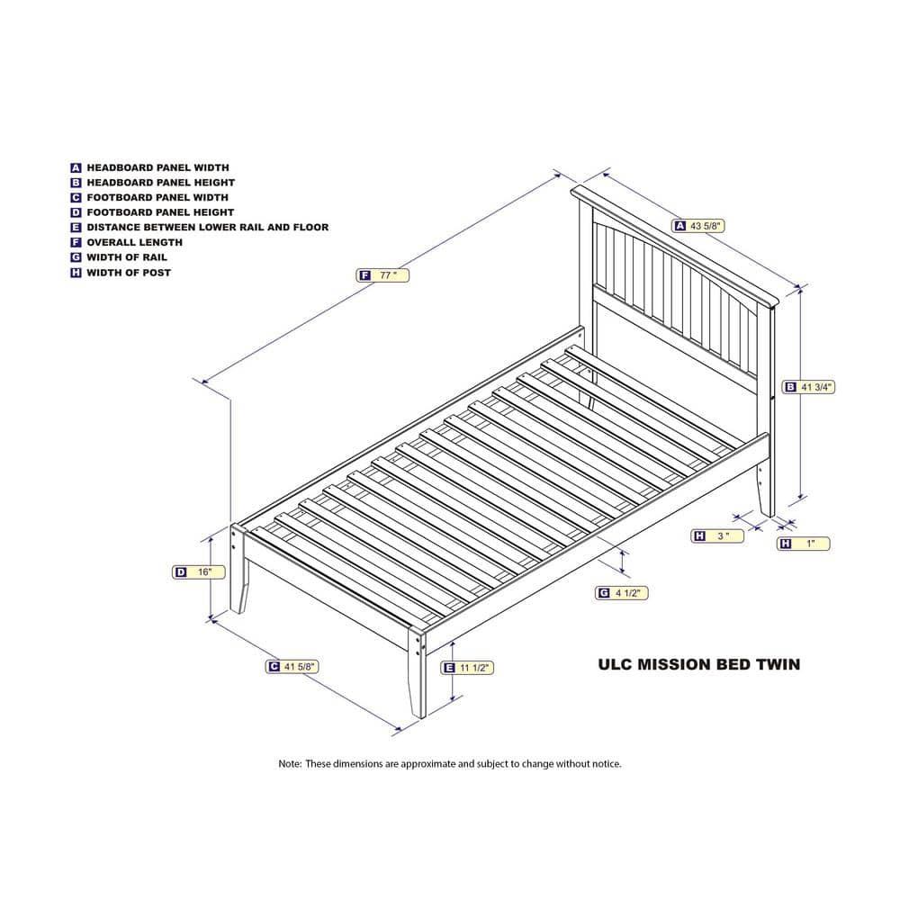 Twin Walnut Mission Wood Platform Bed with Headboard