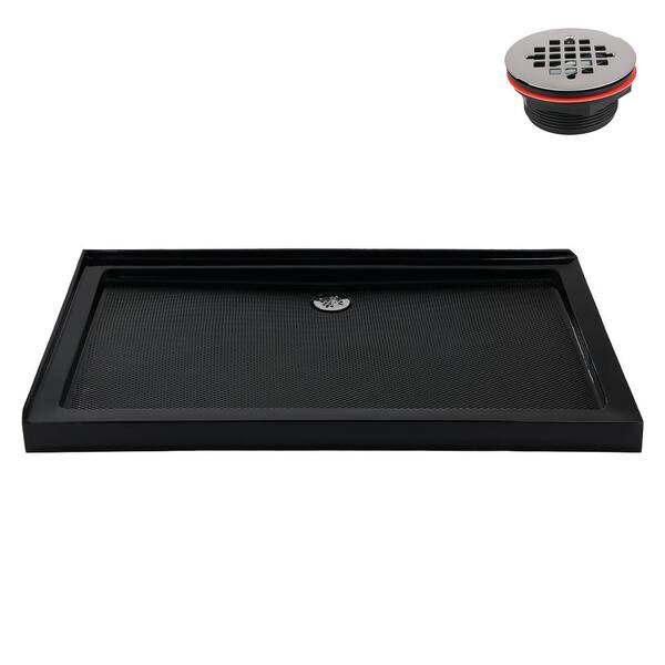 60 in. L x 36 in. W Corner Acrylic Shower Pan Base in Glossy Black with Right Hand Drain, Drain Included